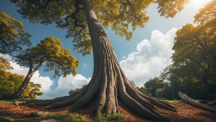 Towering tree trunk stretching toward the sky