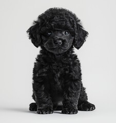 Adorable Black Toy Poodle Puppy Posing Against a Neutral Background A Studio Portrait of a Cute Pet