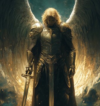 A Golden Angel Warrior: Divine Might and Celestial Armor
