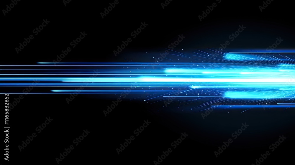 Poster abstract futuristic background with blue glowing light speed lines and geometric shapes, vector illu