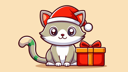 A Cute Christmas Baby Cat with Big Sparkling Eyes – Festive and Adorable Holiday Illustration