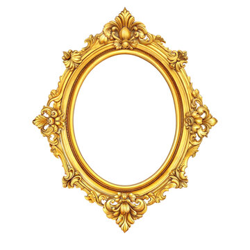 A Gilded Ornate Frame, a Canvas for Timeless Elegance on a White or Clear Surface PNG Transparent Background.