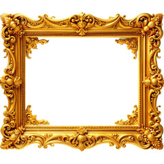 A Gilded Ornate Frame, a Canvas for Timeless Elegance on a White or Clear Surface PNG Transparent Background.
