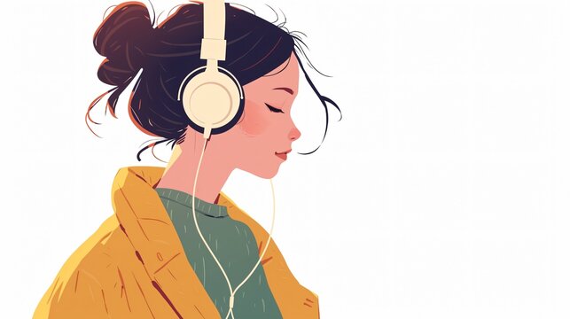 Stylish Woman Enjoying Music in Flat Vector Style
