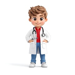 Fototapeta premium Cartoon doctor is standing in a white coat and blue pants