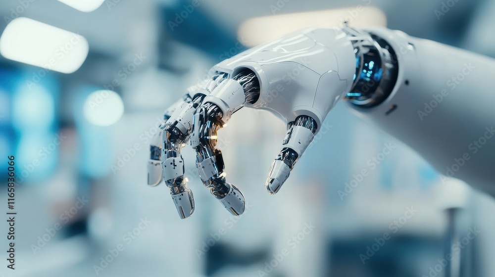 Poster a close-up of a robotic hand showcasing advanced technology and intricate design, symbolizing innova