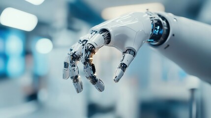 A close-up of a robotic hand showcasing advanced technology and intricate design, symbolizing innovation in robotics and automation.