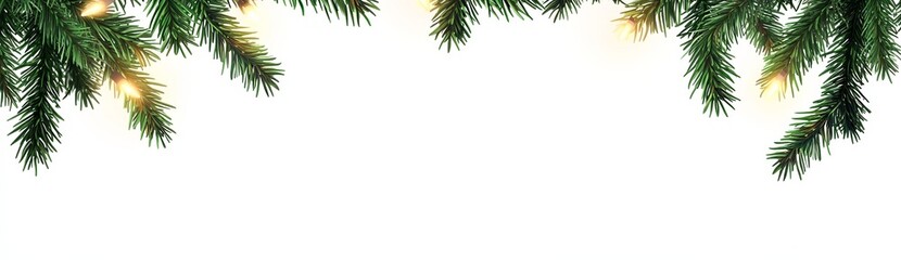 Obraz premium Festive Christmas Tree Branches with Garland Lights on White Background