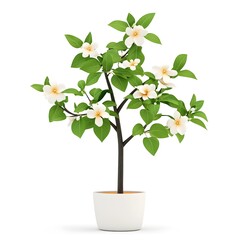 White flower tree in a white pot