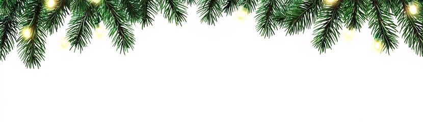 Obraz premium Festive Christmas Tree Branches with Garland Lights on White Background