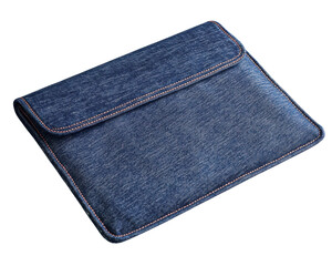 Denim laptop sleeve, stylish and protective, on white isolated background.