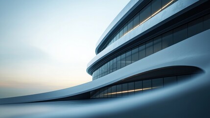 Fototapeta premium Futuristic Architecture: Modern Building Design at Dusk