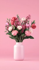 Obraz premium Valentine's Day Pink Spring Flowers Bouquet in Vase Romantic Floral Arrangement Pretty Pastel Blooms