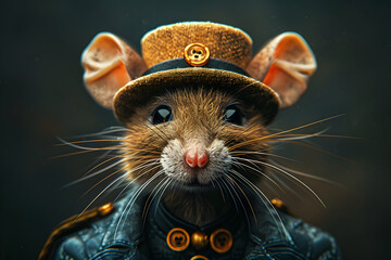 Mouse Dressed in a Stylish Hat and Jacket in a Whimsical Setting