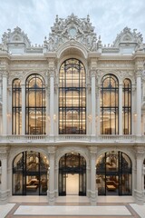Fototapeta premium Gothic-style museum with ornate archways, intricate ironwork, and vintage furniture in a historic setting