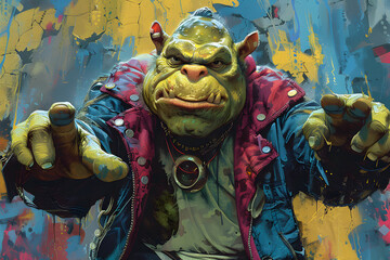 Obraz premium Colorful Cartoon Character Reaching out Against a Vibrant Background