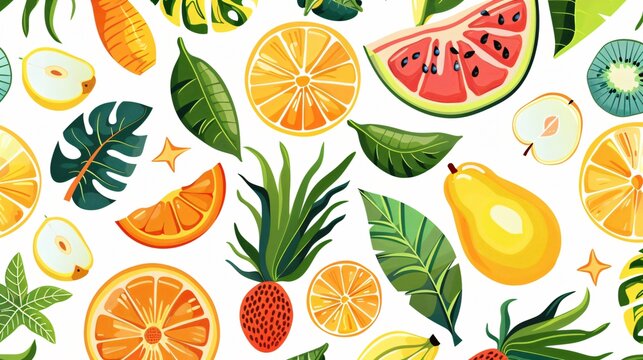 Vibrant Tropical Flora and Fruit Seamless Pattern Vector Design