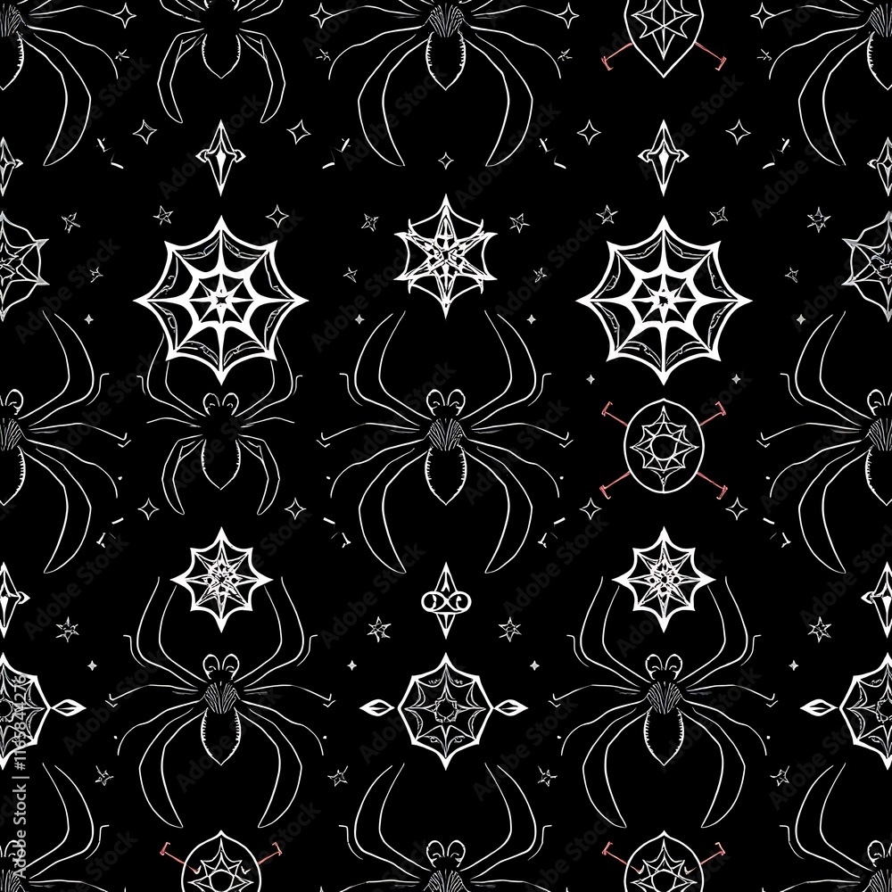Aufkleber elegant spiderweb pattern: a dark, sophisticated seamless pattern featuring intricate spiderweb desi