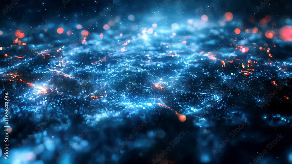 Poster starry digital network with interconnected glowing points, emphasizing global data flow and technolo