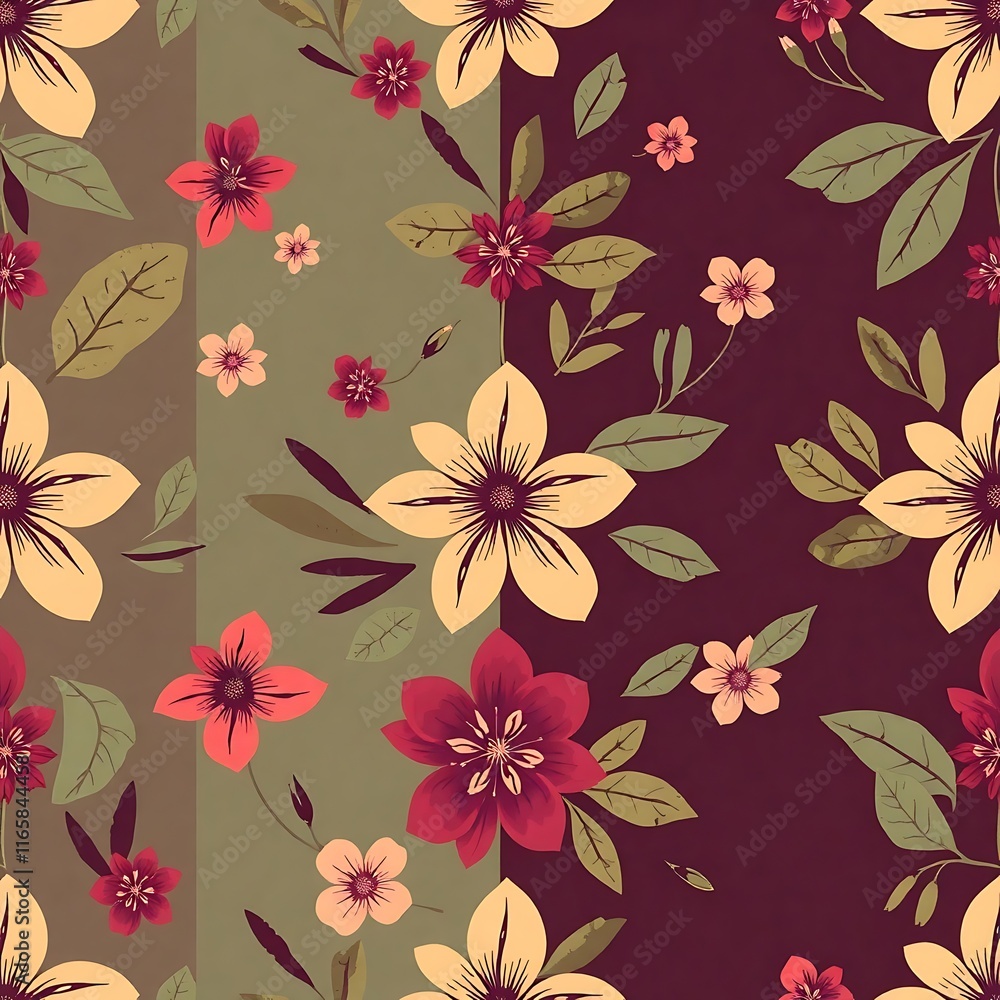 Poster floral tapestry: a captivating seamless pattern featuring a vibrant array of flowers and foliage in 