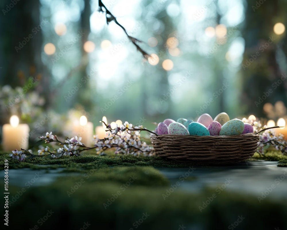 Poster capture the magic of spring with an enchanting easter feast scene this image showcases baskets overf