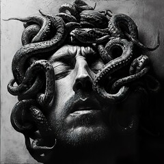 Medusa's Gaze: A Monochromatic Surreal Portrait