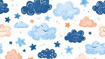 Hand Drawn Clouds Paper Cut Flat Style Scandinavian Design Image