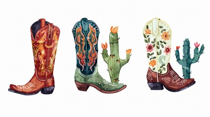 Western Cowboy Boots Collection with Unique Ornaments - Footwear Variety