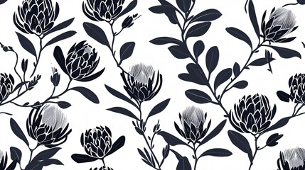 Elegant Protea Flowers on Abstract Black Background
