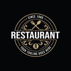 Retro Vintage Ornament Style Design, Retro Restaurant Typography Emblem Logo, Simple and Elegant Spoon Fork Vector Line