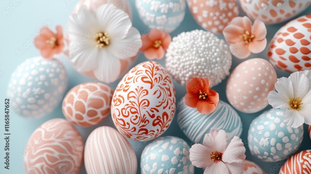Poster discover a delightful collection of vibrant painted eggs adorned with intricate patterns and lively 