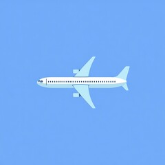 Fototapeta premium Airplane in Flight: A minimalist illustration of a passenger airplane soaring through a clear blue sky. Perfect for travel, aviation, and transportation concepts. 