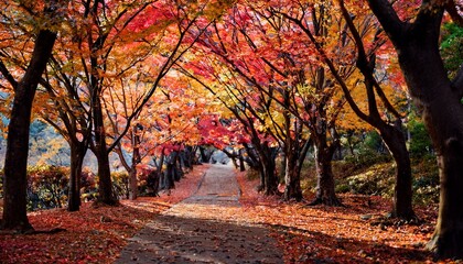 Naklejka premium Enjoy the gentle rustle of leaves underfoot during walks. 