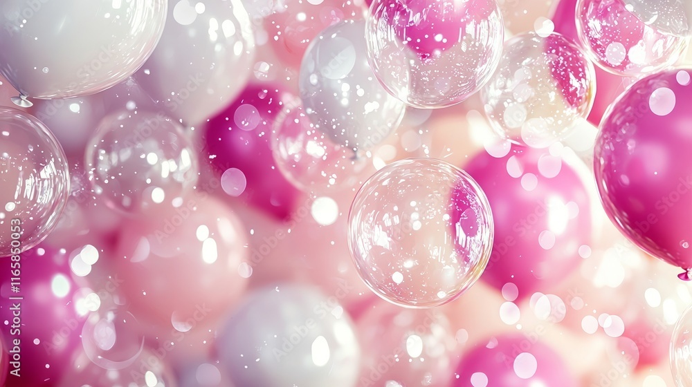 Poster a vibrant display of colorful balloons and bubbles creating a festive atmosphere.