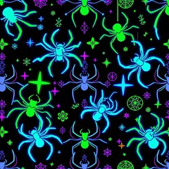 Neon Spiders Seamless Pattern 
