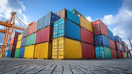 Fototapeta premium A dynamic shot of a series of stacked containers in a bustling shipyard