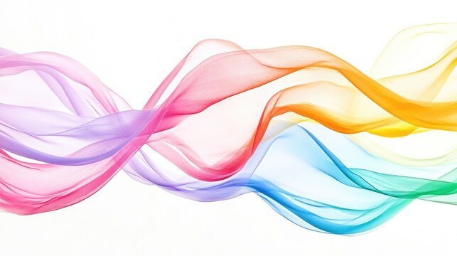 Colorful flowing waves of silk fabric on a white background
