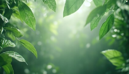 Fototapeta premium Immerse yourself in Springtime Joy Greenery Tranquility, a visual symphony where nature's awakening fills a quiet forest clearing Witness the vibrant spring greenery, glistening with morning dew as