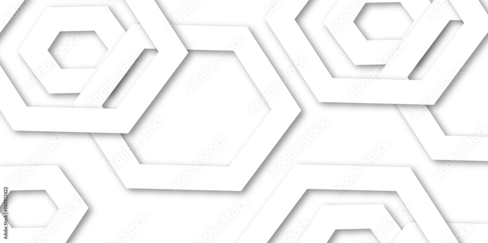 Poster abstract geometric technology 3d white light structure technology out line hexagon polygonal honeyco