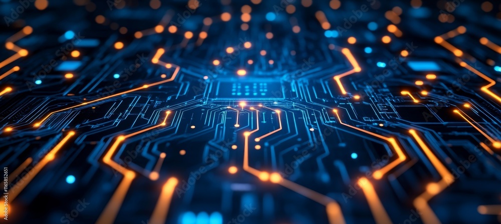 Poster Circuit network motherboard system. Wireless data transfer process. Generative AI technology.	
