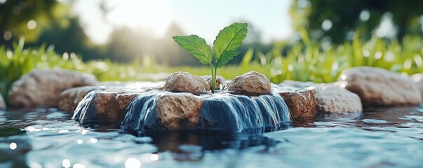 Witness a new life sprouting from the stones, a metaphor for constant renewal, as nature offers a serene spectacle that makes you feel as if it is a cascading waterfall in a sacred glen, radiating