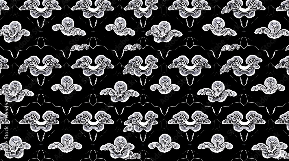 Poster abstract cloud pattern: a captivating monochrome design featuring intricate clouds arranged in a mes