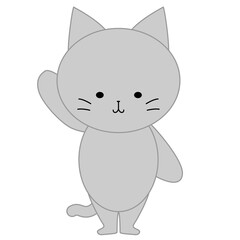 片手を挙げるかわいい灰色猫のイラスト