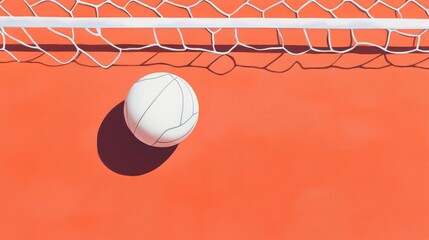 Close-Up of a Volleyball Near Goalpost on Orange Court Surface