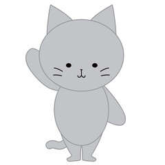 片手を挙げるかわいい灰色猫のイラスト