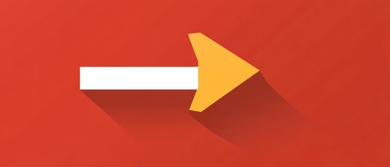 Arrow icon on vibrant red background with shadow effect, minimalistic design.