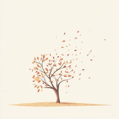 Autumn Tree Losing Leaves in Gentle Breeze