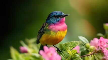 Obraz premium Vibrant Rainbow Bird in Lush Garden