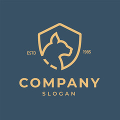 Simple Line Design Cat Shield Vector Illustration can be used for Technology Security Logo.