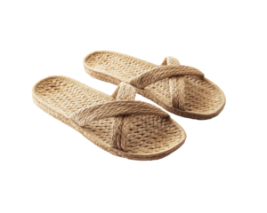 Pair of stylish straw sandals on a white isolate background